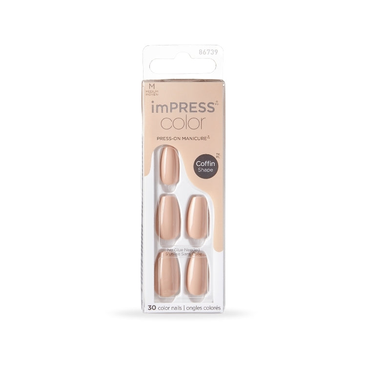 imPRESS Color Coffin - Latte, set van 30 nagels in een nude kleur, verpakt in een doorzichtige doos.