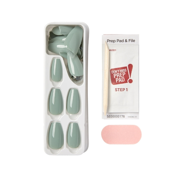 imPRESS Color Coffin - Going Green, set van groene nagels in coffin-vorm met prep pad en vijl in verpakking.
