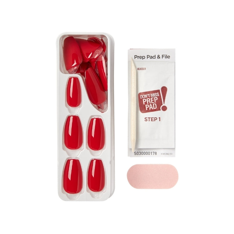 imPRESS Color Coffin - Reddy or Not, set van rode nagels in coffin-vorm met prep pad en vijl.
