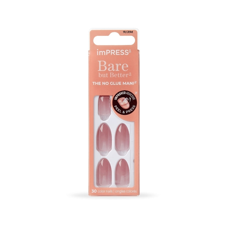 imPRESS Color Bare But Better - serenity, set van 30 nude nagels in een handige verpakking zonder lijm.
