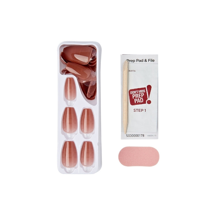 imPRESS Color Bare But Better - Flare, set van nude nagels met verpakking en prep pad voor eenvoudige applicatie.