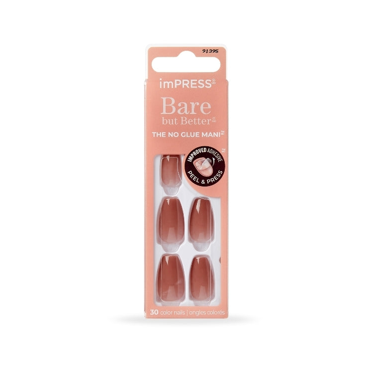 imPRESS Color Bare But Better - Flare, set van 6 nagels in een natuurlijke nude tint, verpakt in een handige blisterverpak...