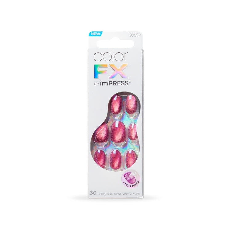 imPRESS Color FX - Around You, set van 30 nagels in een glanzende roze tint, verpakt in een doorzichtige doos.