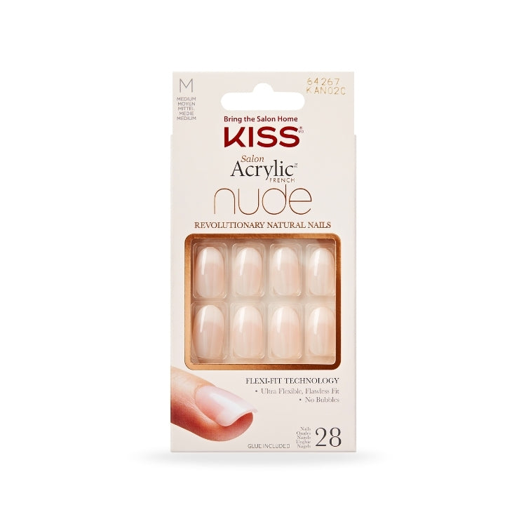 Acrylic French Nude Nails - Graceful in zachte nude kleur, verpakt in een elegante doos met 28 nagels.