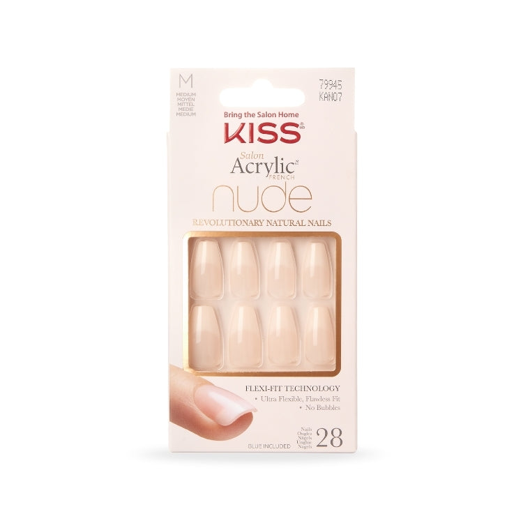 Acrylic French Nude Nails - Leilani in een verpakking met natuurlijke nude tinten en een elegante vorm.