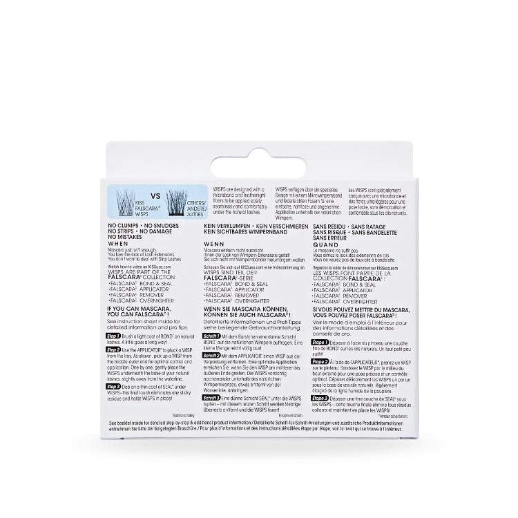 Falscara - Multipack Lengthening Wisps 01 | 30 Wisps, verpakking met instructies en informatie op de achterkant.