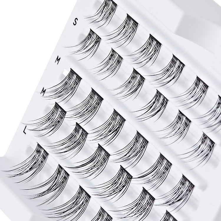 Falscara - Multipack Lengthening Wisps 01 | 30 Wisps, zwarte wimpers in verschillende lengtes op een witte verpakking.