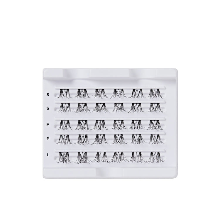 Falscara - Multipack Lengthening Wisps 02 | 30 Wisps, zwarte wimpers in een witte verpakking met verschillende lengtes.