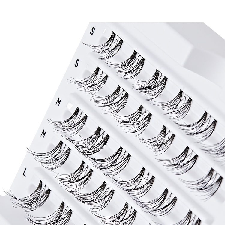 Falscara - Multipack Lengthening Wisps 02 | 30 Wisps, zwarte wimpers in verschillende lengtes op een witte verpakking.