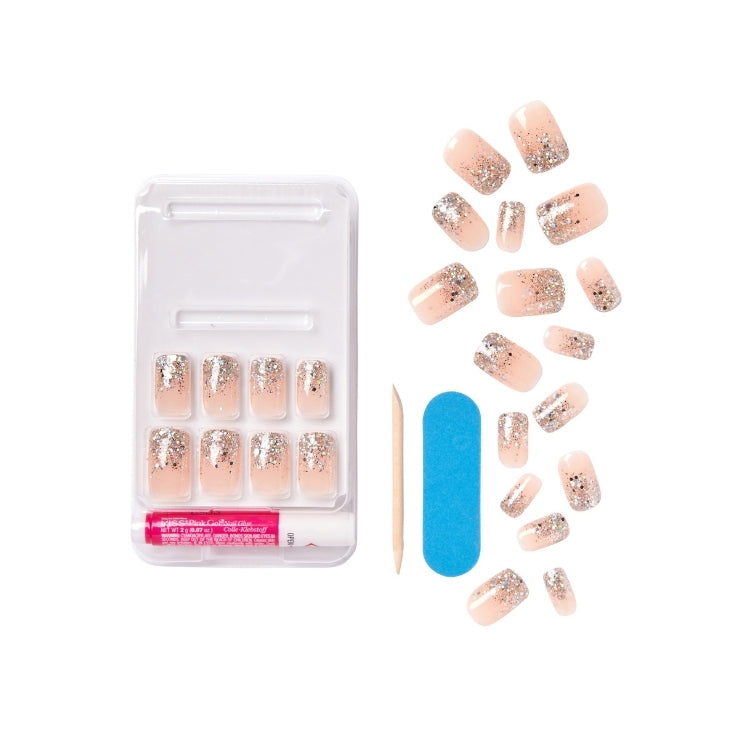 Gel Fantasy Nails - Fanciful in nude met glitters, inclusief lijm, vijl en applicator in een handige verpakking.