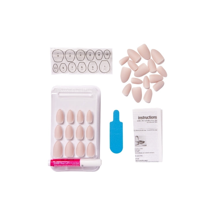 Gel Fantasy Nails - Wait N See in nude tint, met 24 nagels, een applicator en instructies in een handige verpakking.