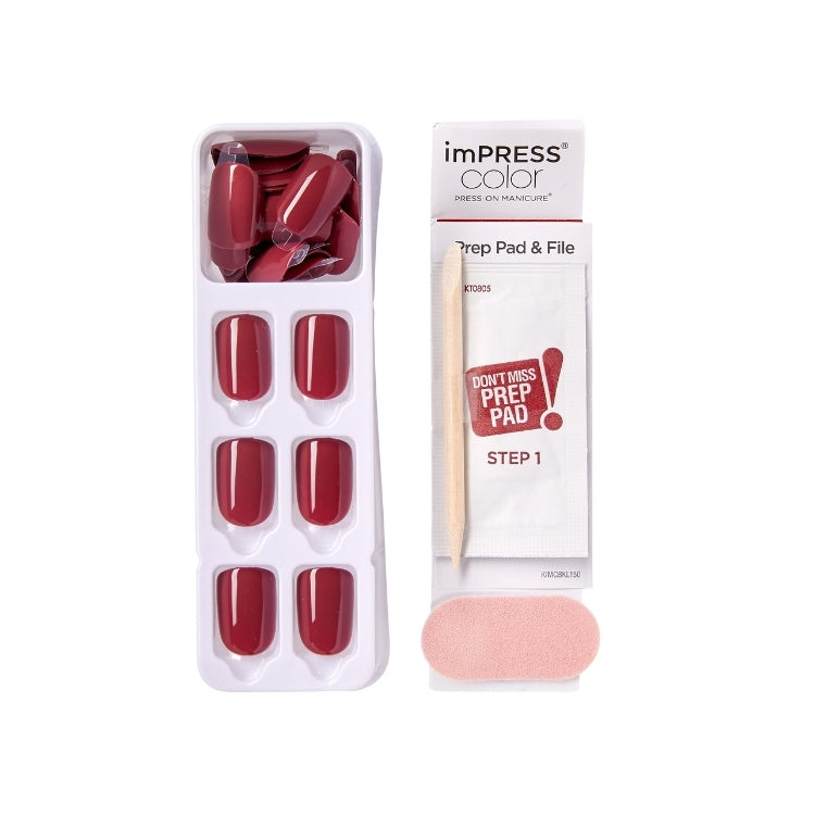 imPRESS Color - Espress(Y)Ourself, set van dieprode nagels met prep pad en vijl in verpakking. Perfect voor een snelle man...