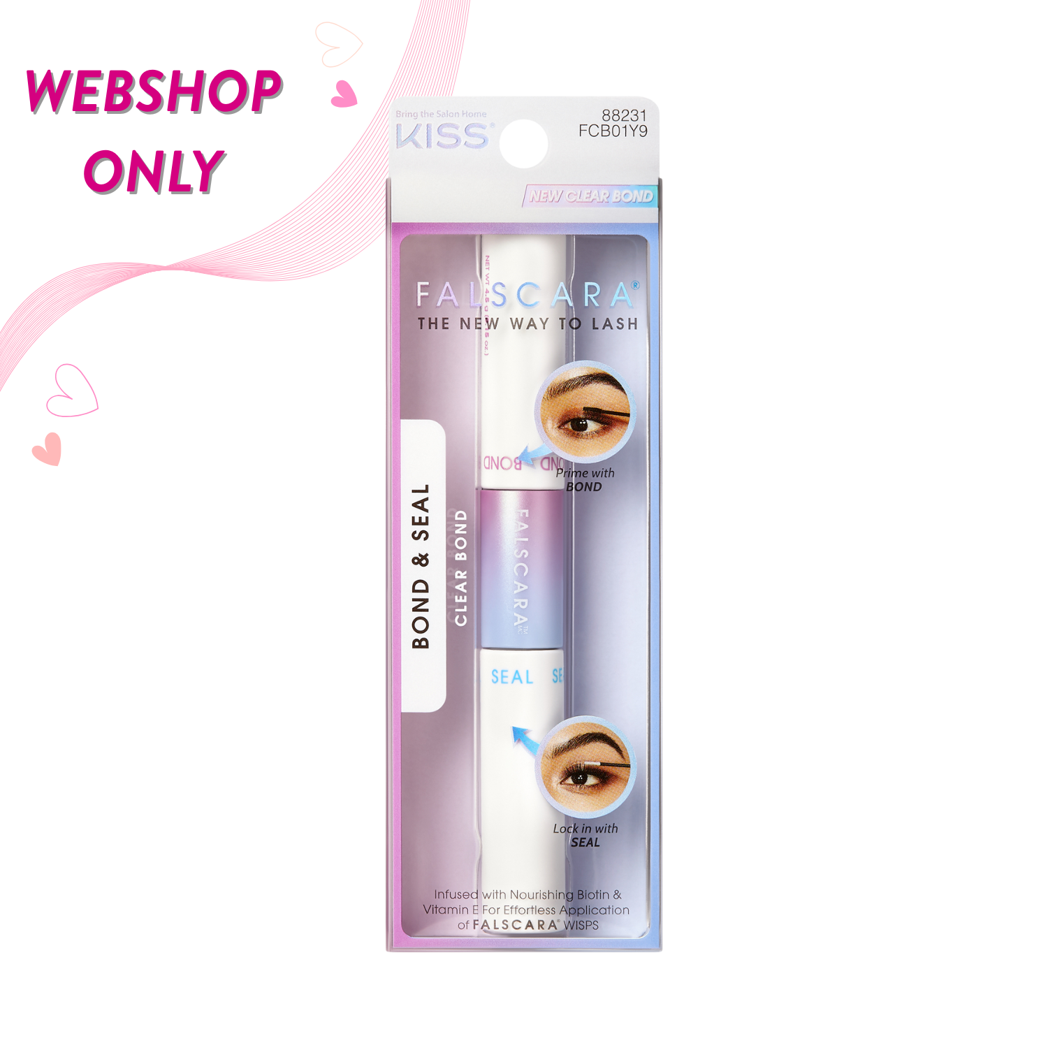 Falscara Lash Adhesive | Clear Bond & Seal in een slanke verpakking met een lichte kleur, ideaal voor valse wimpers.