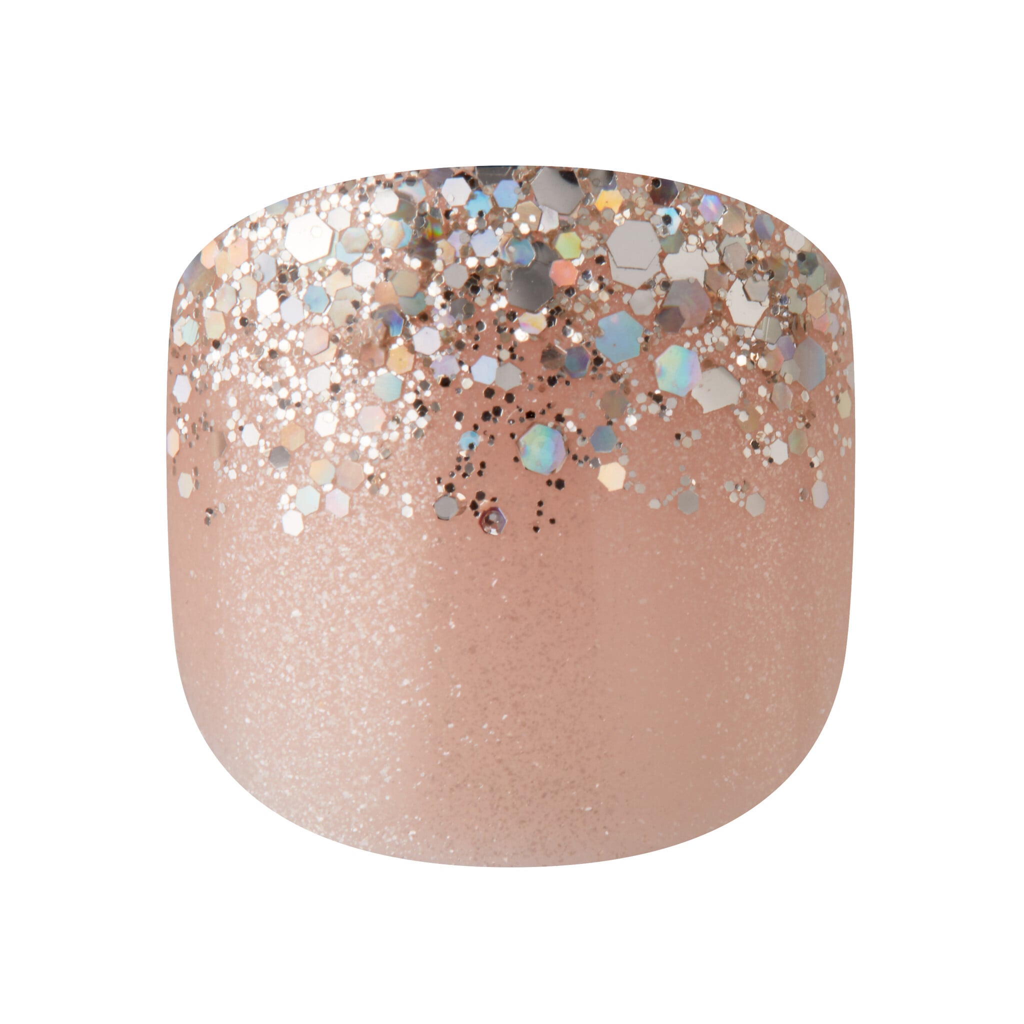 Gel Fantasy Toenails - Lotta Oomph in een glanzende nude kleur met glitters, verpakt in een aantrekkelijke doos.