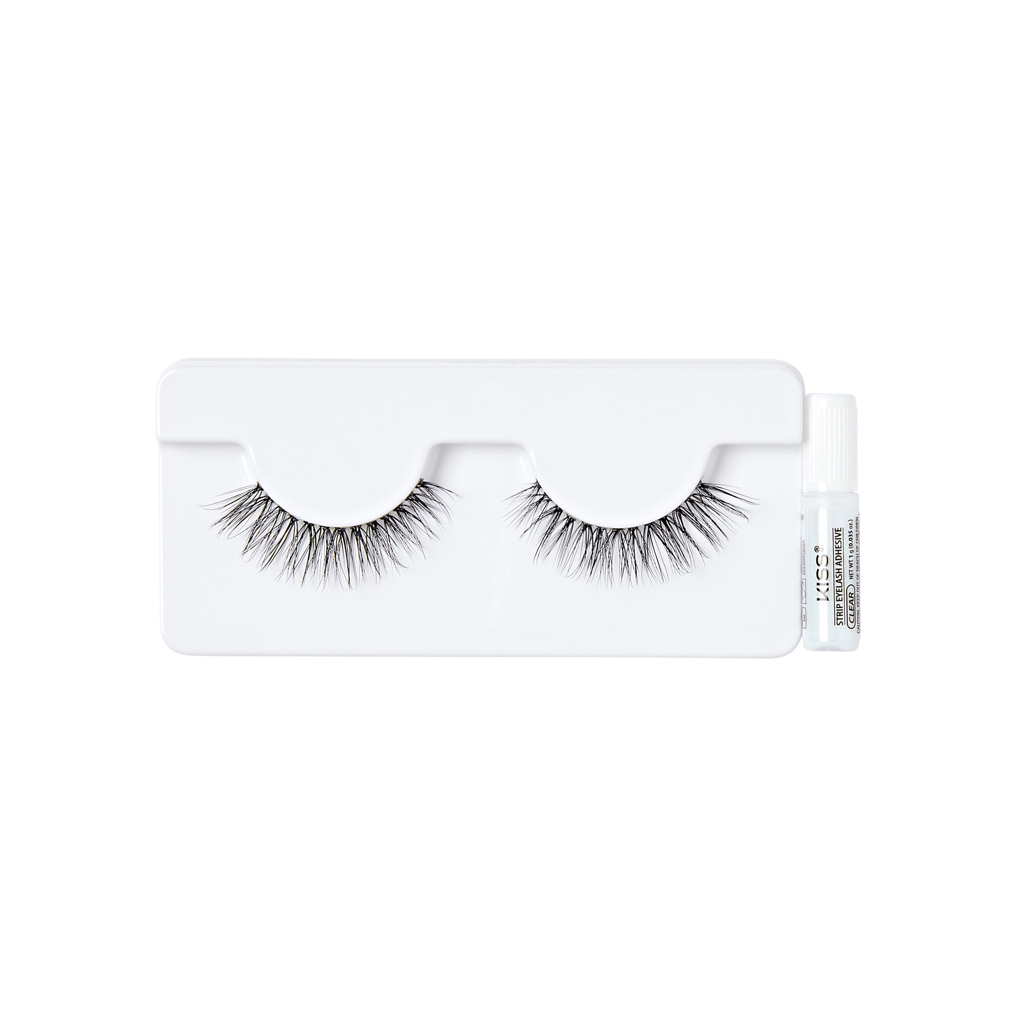Kiss Bare Collection - KAR01C, zwarte wimpers in een witte verpakking met een bijbehorende lijm.