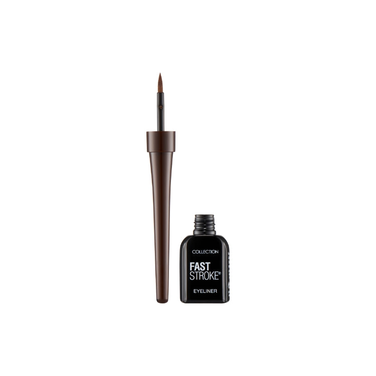 Fast Stroke Eyeliner in bruin, met een slanke applicator en een stijlvolle verpakking voor nauwkeurige lijnen.