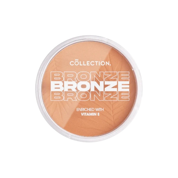Bronze Glow Matte Powder in een ronde, doorzichtige verpakking met een warme, bronzen tint en een matte afwerking.
