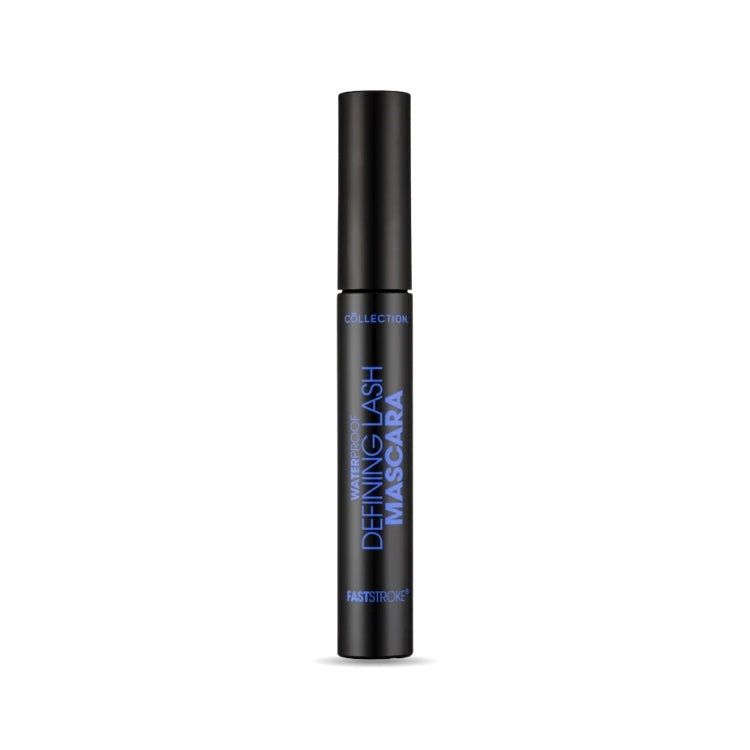 Fast Stroke Defining Lash Mascara in een slanke zwarte verpakking met blauwe accenten voor een krachtige wimperdefinitie.