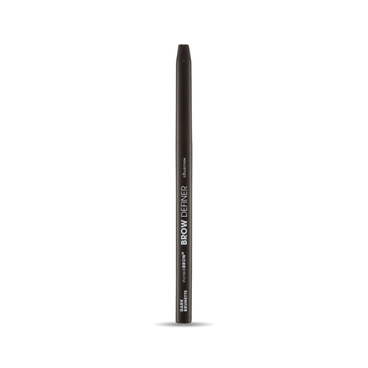Incredibrow Eyebrow Definer in een slanke, zwarte verpakking met een potloodpunt voor nauwkeurige wenkbrauwdefinitie.