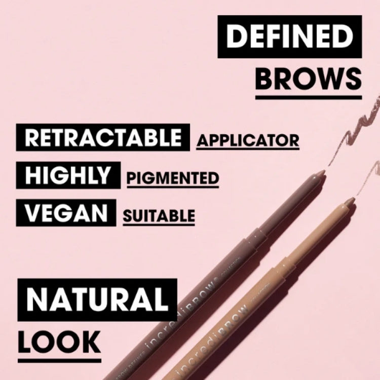 Incredibrow Eyebrow Definer in twee kleuren met een retractable applicator voor een natuurlijke look.