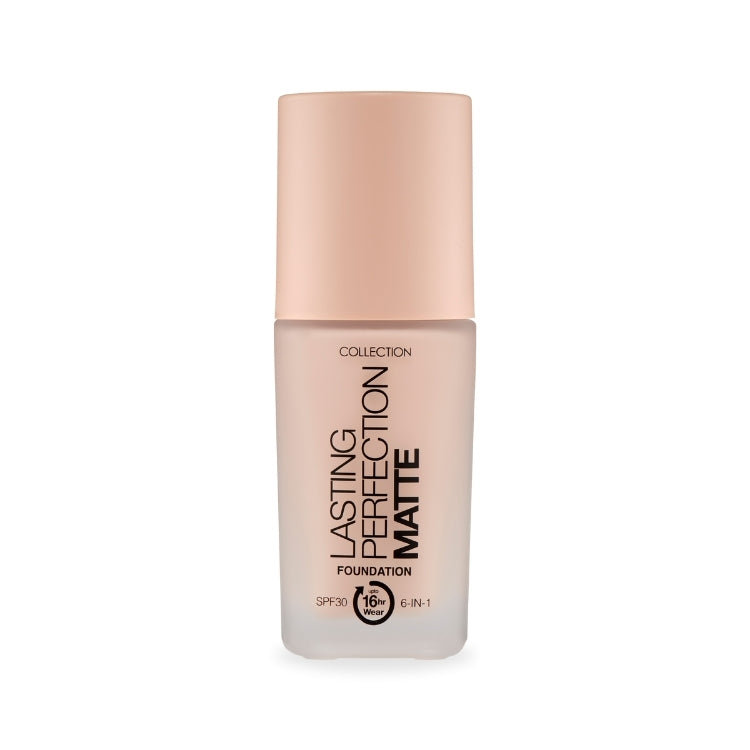 Lasting Perfection Matte Foundation in een stijlvolle, matte fles met een lichte, huidtint en SPF 20.