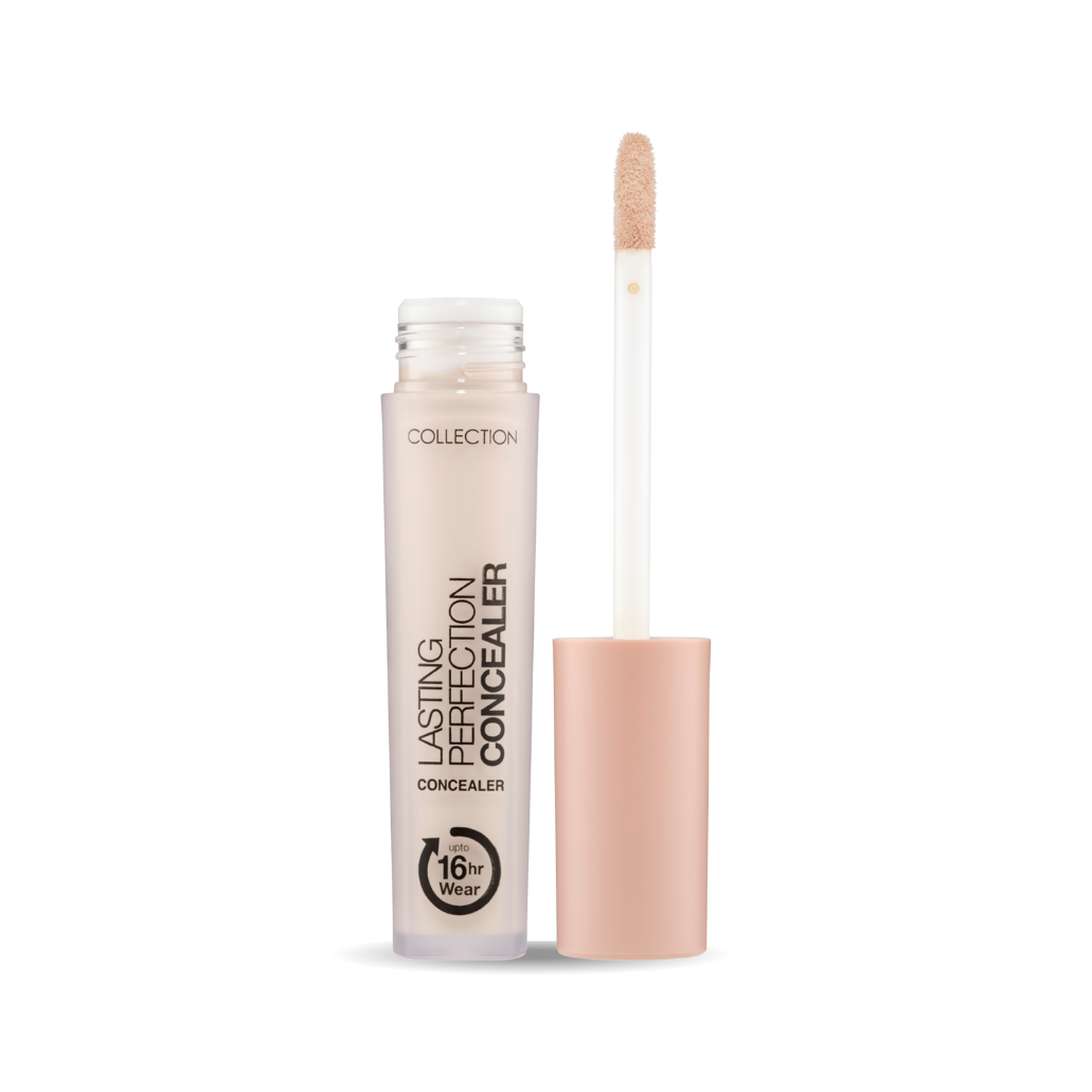 Lasting Perfection Concealer van Collection in een transparante tube met een lichtroze dop en applicator.