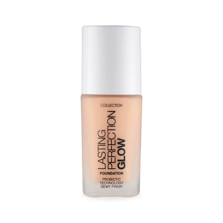 Lasting Perfection Glow Foundation in een lichte, transparante fles met een moderne, strakke vorm.
