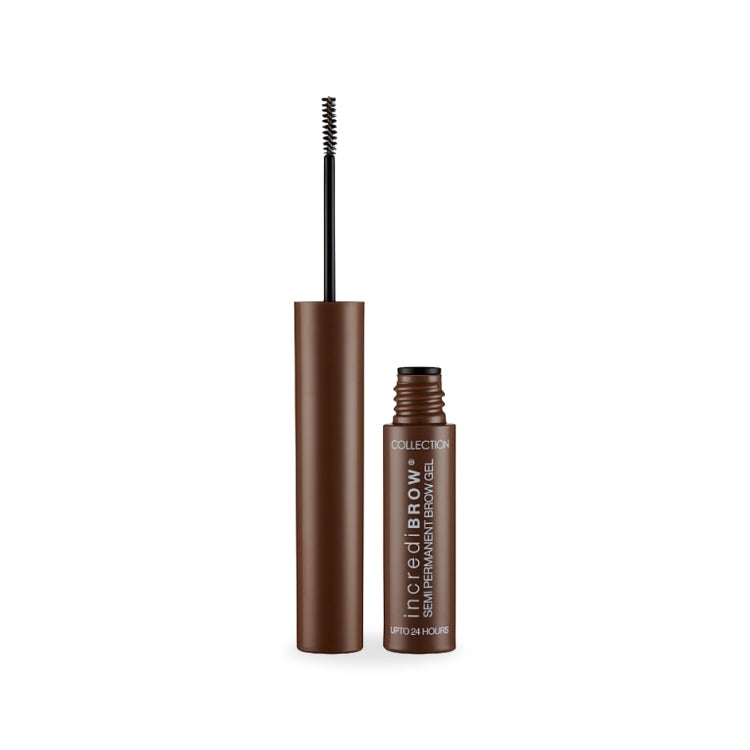 IncrediBROW Semi-Permanent Brow Gel - Light/Medium in een slanke, bruine verpakking met een applicator.