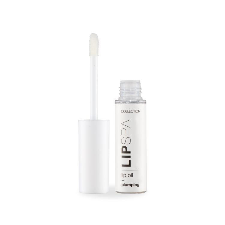 Lip Spa Lip Oil van Collection in een transparante verpakking met een witte dop en applicator voor glanzende lippen.