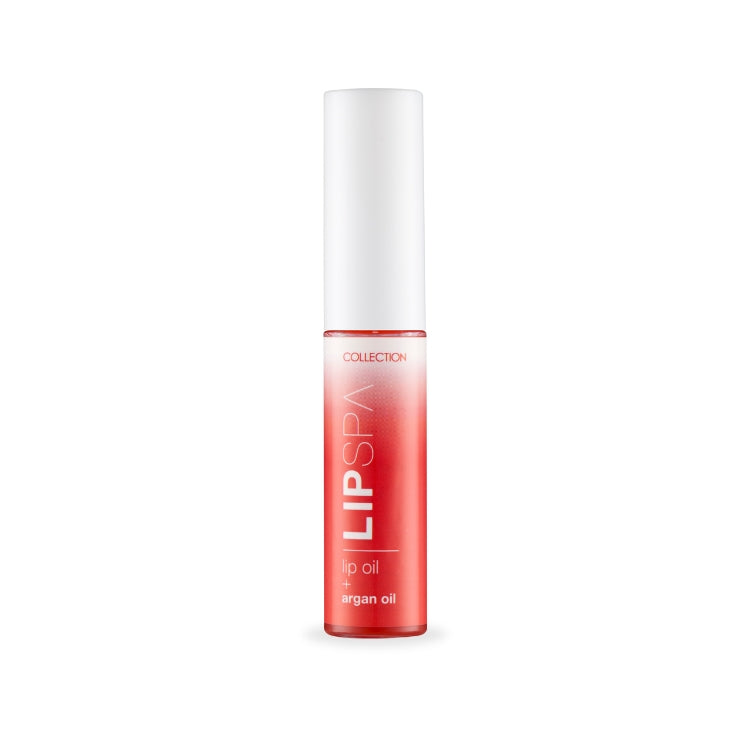 Lip Spa Lip Oil in een slanke, transparante verpakking met een zachte roze tint en witte dop.