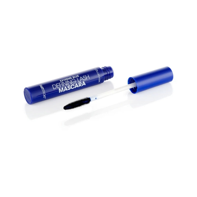 Fast Stroke Defining Lash Mascara in een opvallende blauwe verpakking met een borstel voor het definiëren van wimpers.