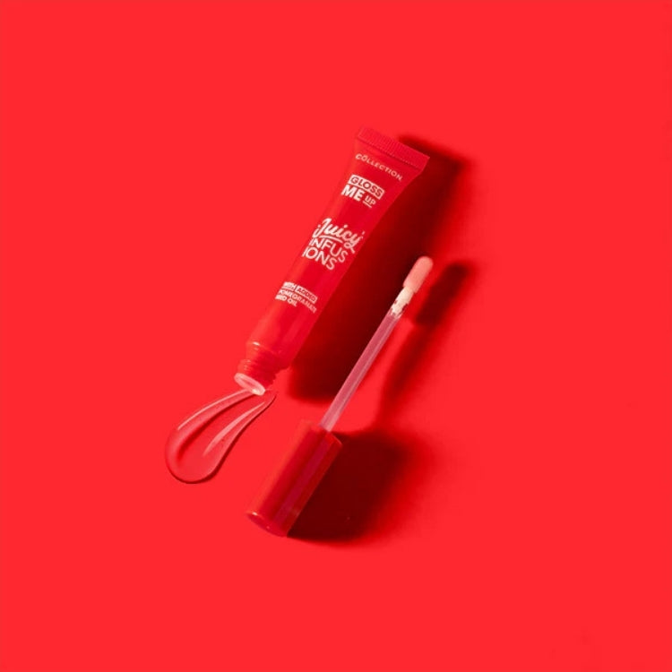 Gloss Me Up Juicy Infusion Lip Gloss in een heldere rode verpakking met applicator voor een glanzende finish.