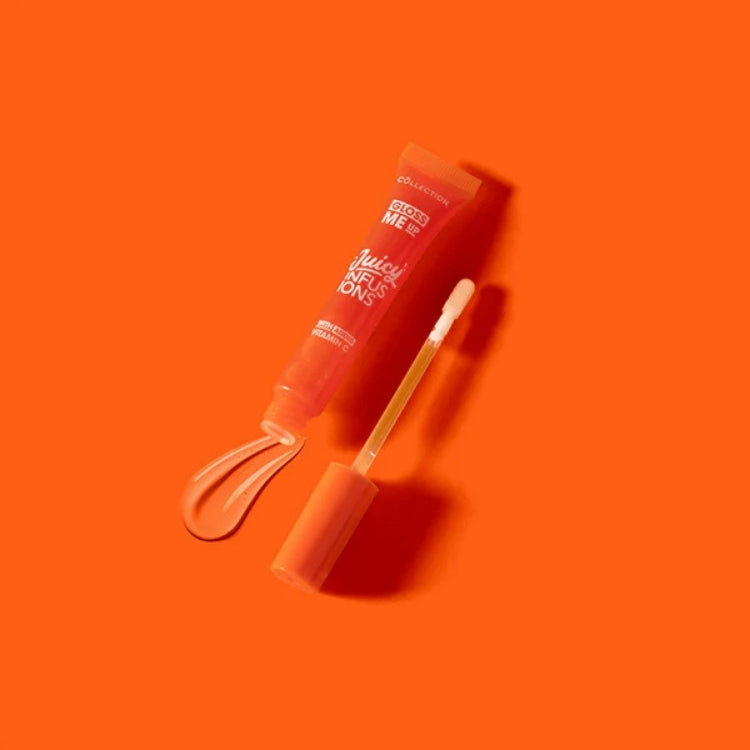 Gloss Me Up Juicy Infusion Lip Gloss in een heldere oranje verpakking met applicator voor een glanzende finish.