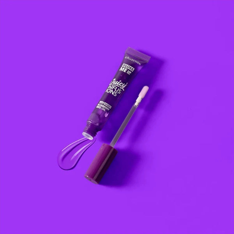 Gloss Me Up Juicy Infusion Lip Gloss in een paarse tube met applicator, ideaal voor een glanzende liplook.