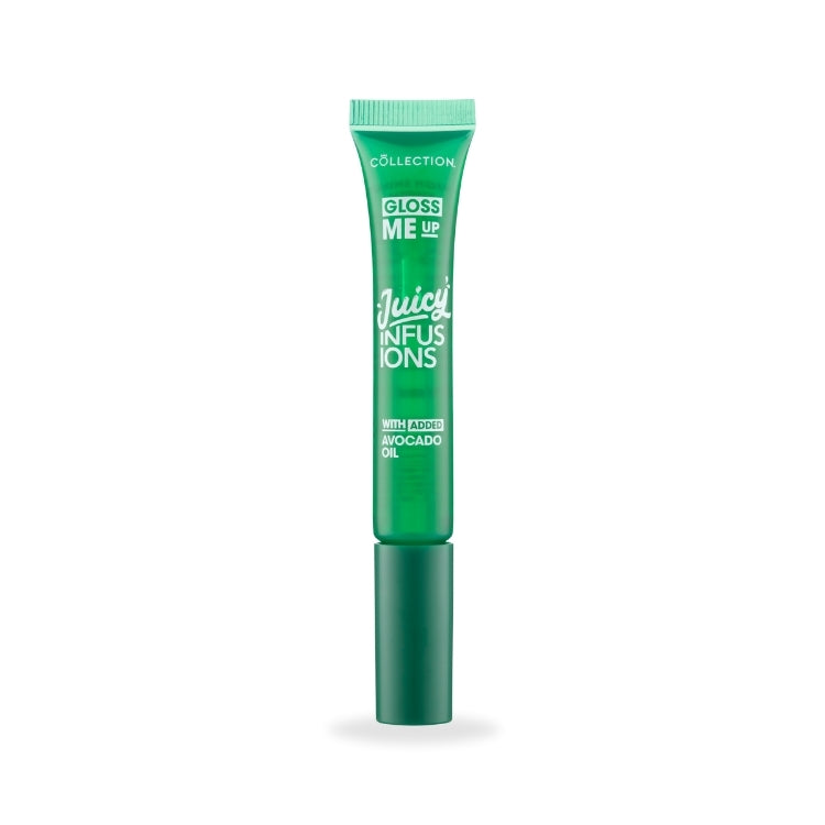 Gloss Me Up Juicy Infusion Lip Gloss in groene verpakking met applicator, verrijkt met avocado-olie voor glanzende lippen.