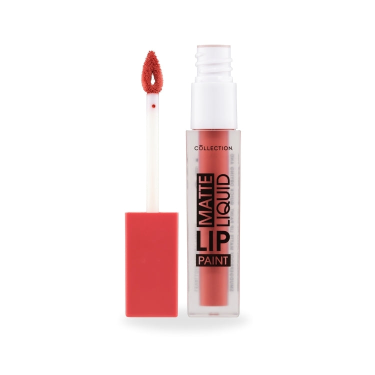 Matte Liquid Lip Paint in een transparante verpakking met een applicator, in een zachte roze tint.