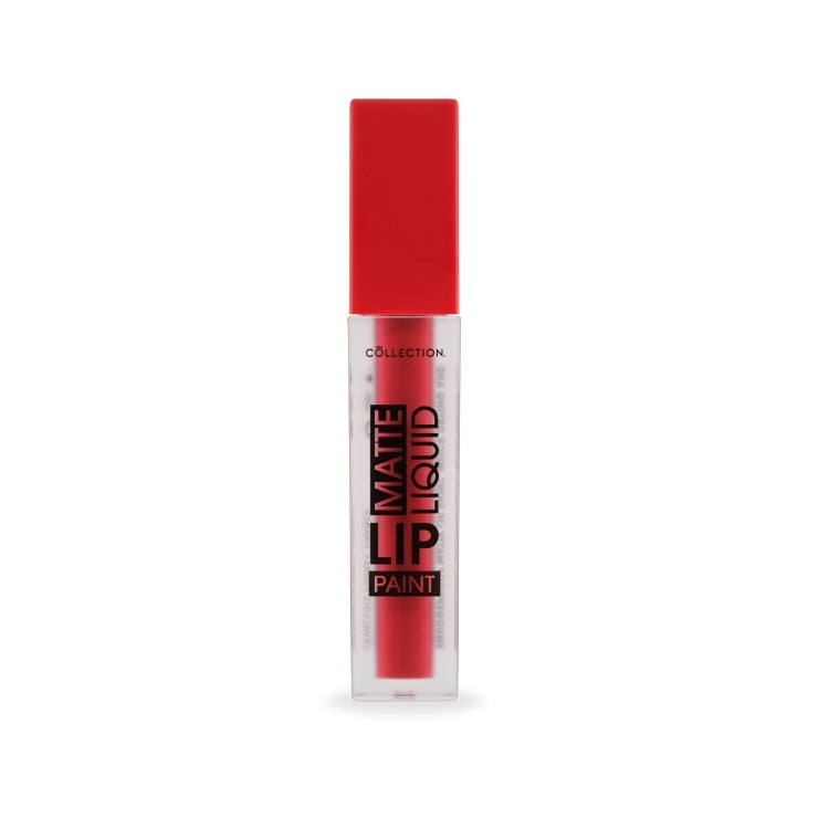 Matte Liquid Lip Paint in een transparante tube met een rode lipkleur en een zwarte dop. Perfect voor een matte finish.