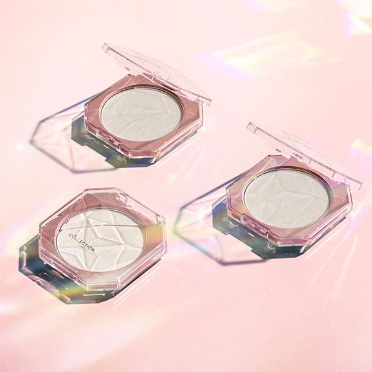 Diamond Shine Highlighter in een hexagonale verpakking, met een glanzende, lichte kleur voor een stralende huid.