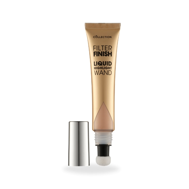 Filter Finish Liquid Highlight Wand in een gouden verpakking met een applicator voor een stralende huid.
