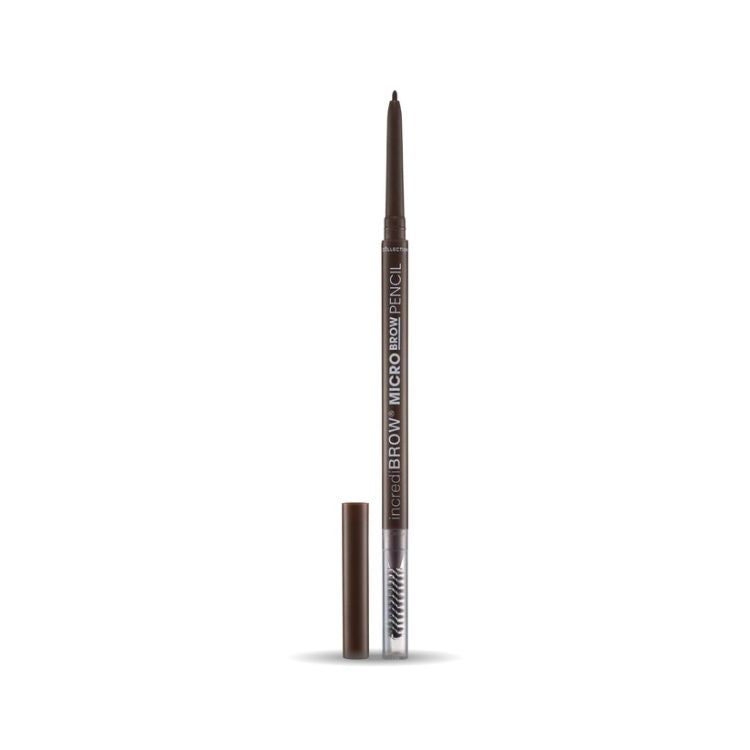 IncrediBROW Micro Brow Pencil in donkerbruin met slanke huls, ideaal voor het precisie aanbrengen van wenkbrauwpotlood.