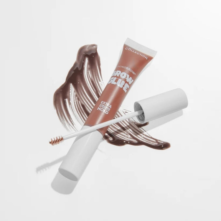 Incredibrow Brow Glue in een tube met een applicator, met een bruinachtige kleur voor extra hold.