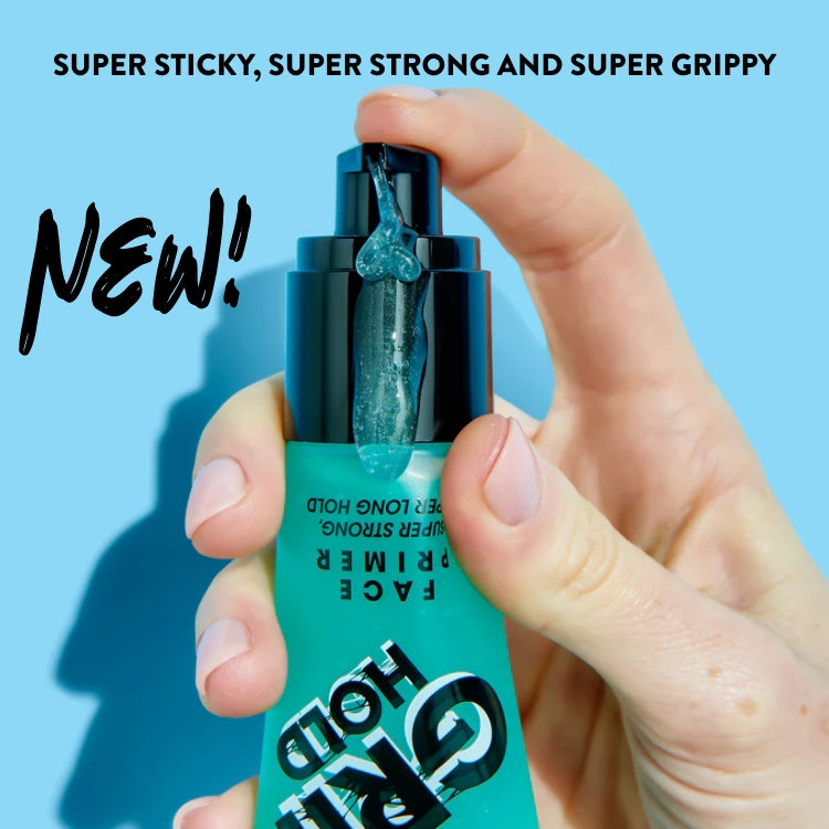 Grip Hold Face Primer in een transparante verpakking met een zwarte dop, perfect voor een langdurige grip.