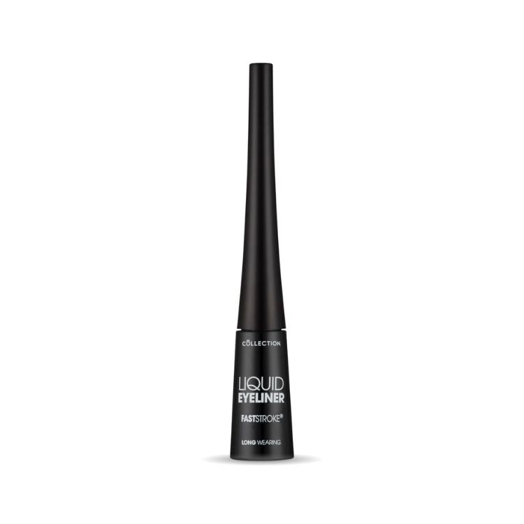 Fast Stroke Liquid Eyeliner Black in slanke zwarte verpakking voor nauwkeurige en langdurige eyelinerlooks.